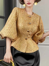 Women's Gold Metallic Tweed Peplum Jacket